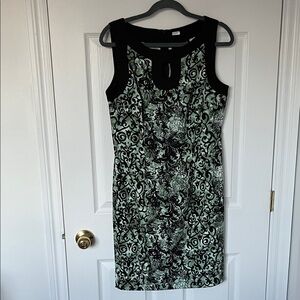 Connected Apparel Black and Green Floral Midi Dress